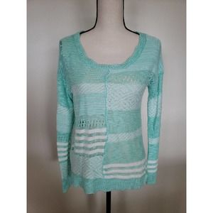 Pink Rose Open Knit Mint Sweater
